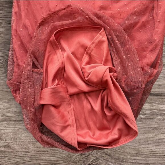 Sophisticated ASOS Off-Shoulder Burnt Orange Rust Polka Dot Overlay Long Dress - Picture 6 of 6